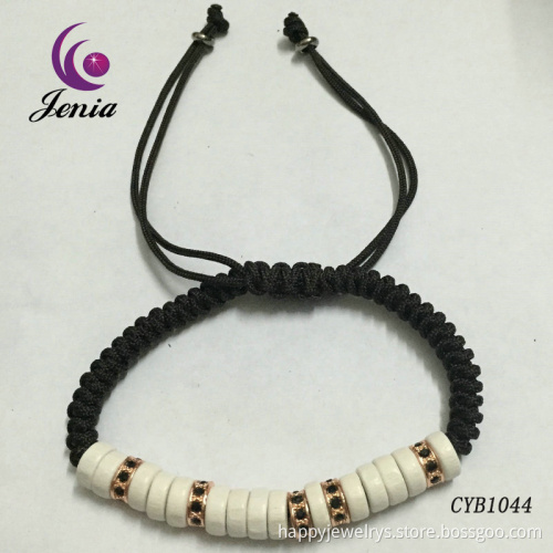 Jenia 2016 Hot Sale White Wooden Beads With Black Diamonds Braid Bracelet